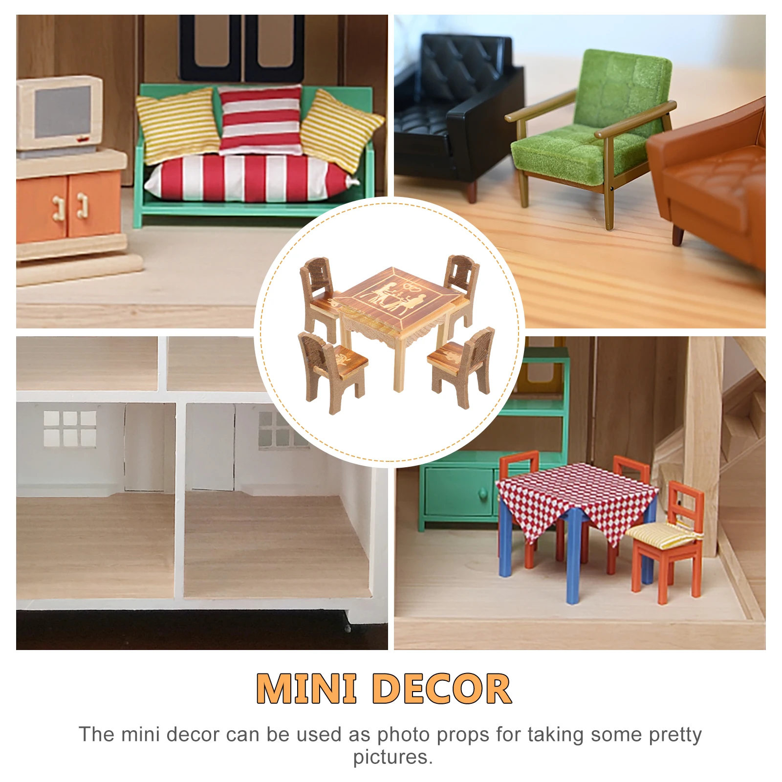 

Dollhouse Furniture Mini Bedroom Accessories Brown Wooden Playhouse Decor Child