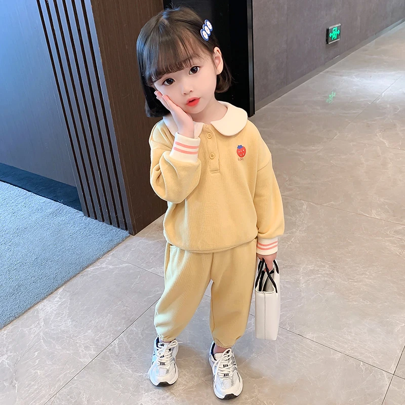 

Girls' Spring Outfit Set Long Sleeves Collars Tops Ankle Cuffs Two-Piece Set That Sweet Cute Fashion Spring Autumn Baby Clothes
