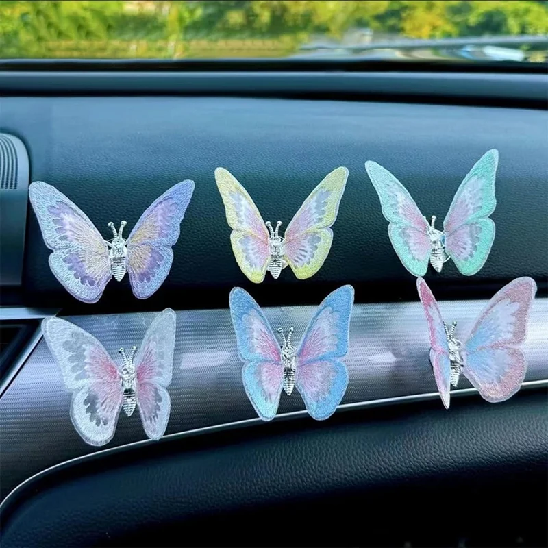 Multi-Colored Wing-Waving Butterfly,Embroidery Butterfly Car Decor, Car Dashboard Decorations, Butterfly Car Accessories