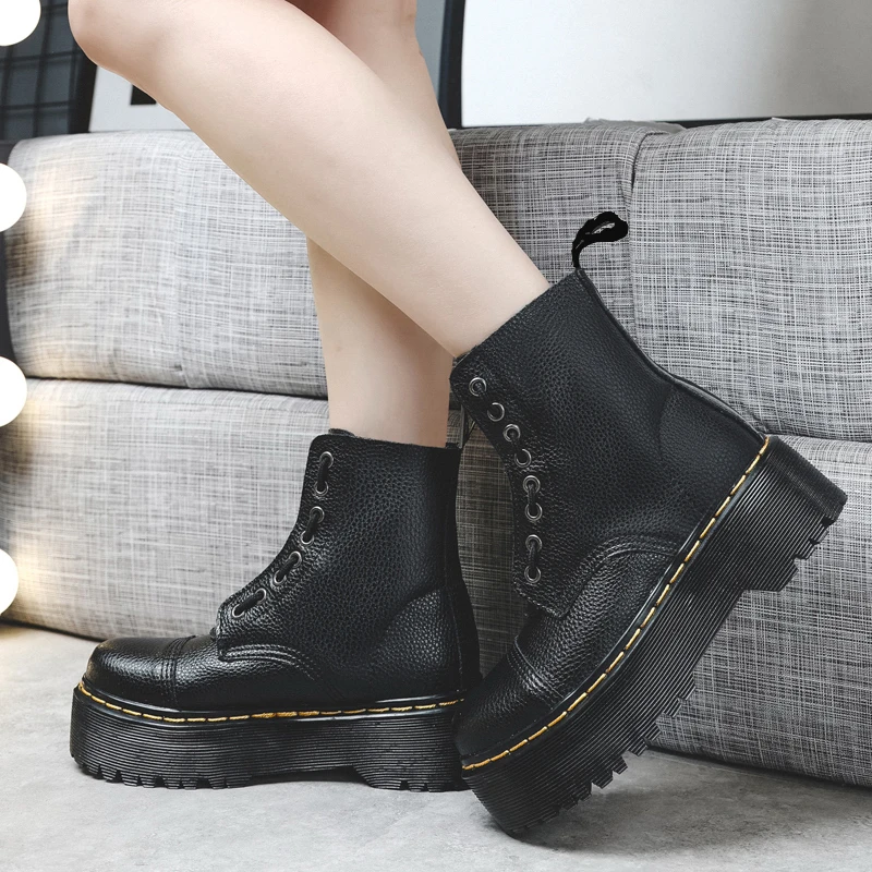 

British Punk Style 8-Hole Motorcycle Boots: 2-Way Wear Chunky Platform with Front Zipper - Fashion Unisex All-Season Boots for