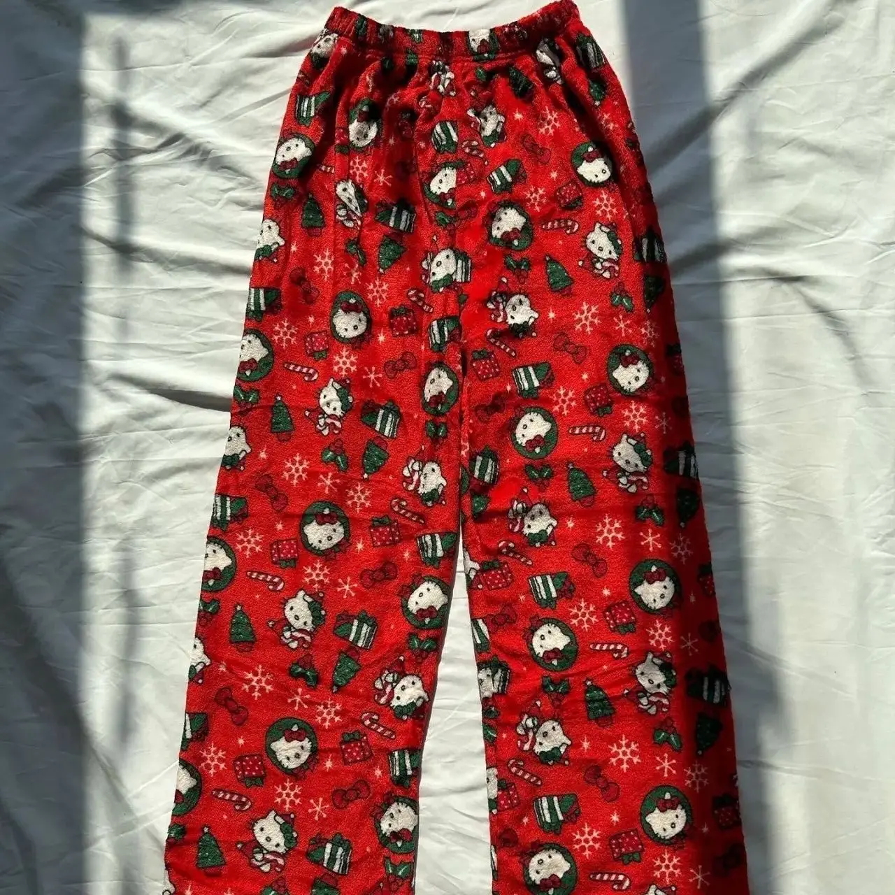 Sanrios مرحبا كيتي منامة النساء الفانيلا فضفاضة عارضة بيجامة بانت رشاقته الدافئة الكرتون المنزل السراويل الخريف الشتاء الملابس هدية