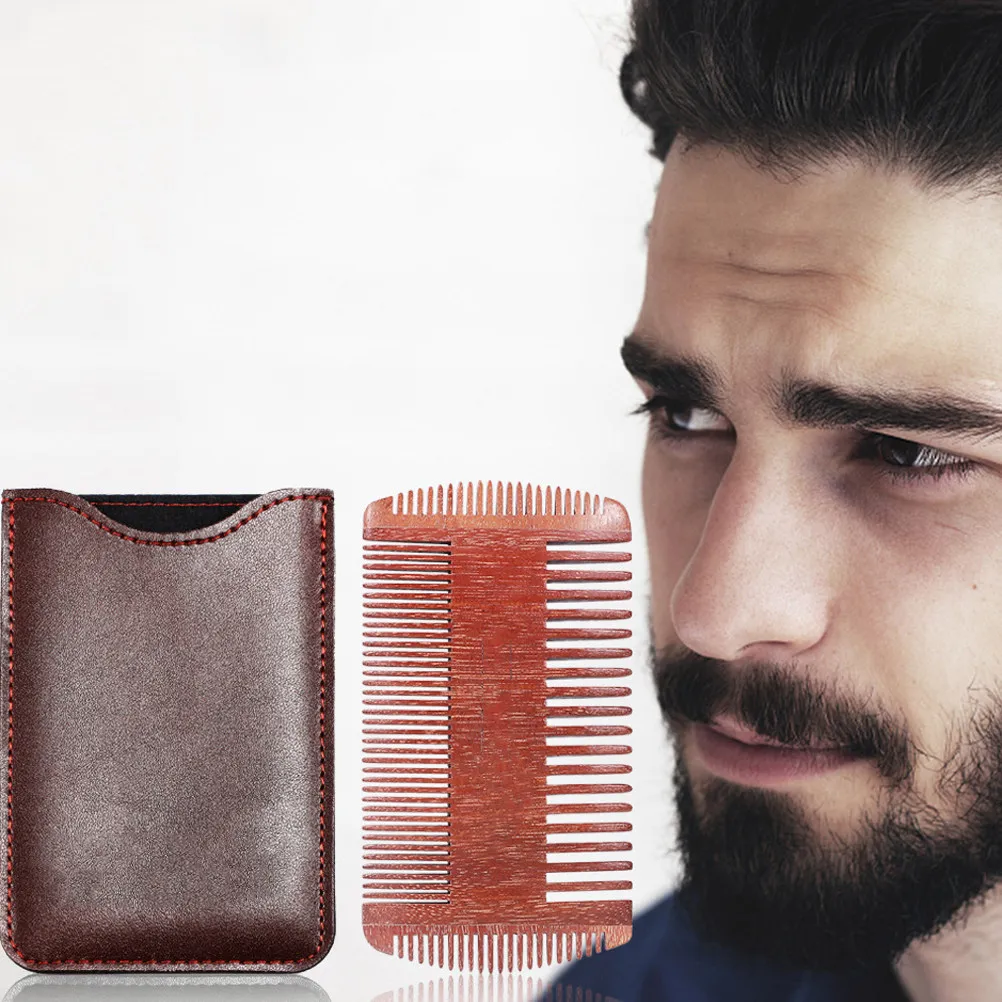 Double-Sided Beard Comb Thick Wood Natural Anti Static Beard Grooming Comb Mustache Styling Smooth Shape Fine Coarse Teeth Brown