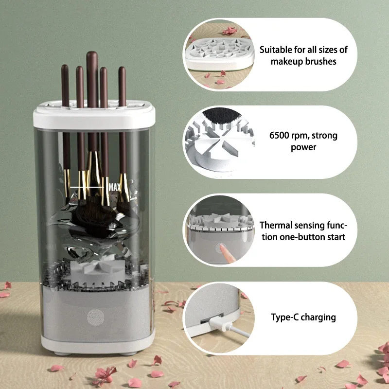 Automatischer elektrischer Make-up-Pinselreiniger, wiederaufladbar, Lazy-Reinigungsbürste, Waschmaschine, schnell trocknendes Werkzeug, USB-Make-up-Pinsel, rotierende Reinigung