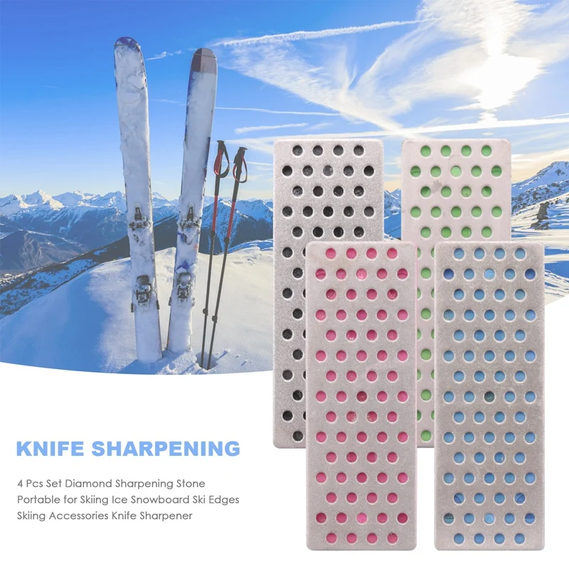 Hot 4 Pcs Set Diamond Sharpening Stone Portable For Skiing Ice Snowboard Ski Edges Skiing Accessories Knife Sharpener