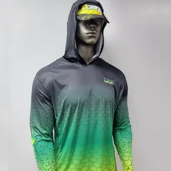 Fishing Hoodie Long Sleeve Jersey Sailing UPF 50+ UV Resistant Running Fishing Wear Green Breathable Team Customized Fish Shirt