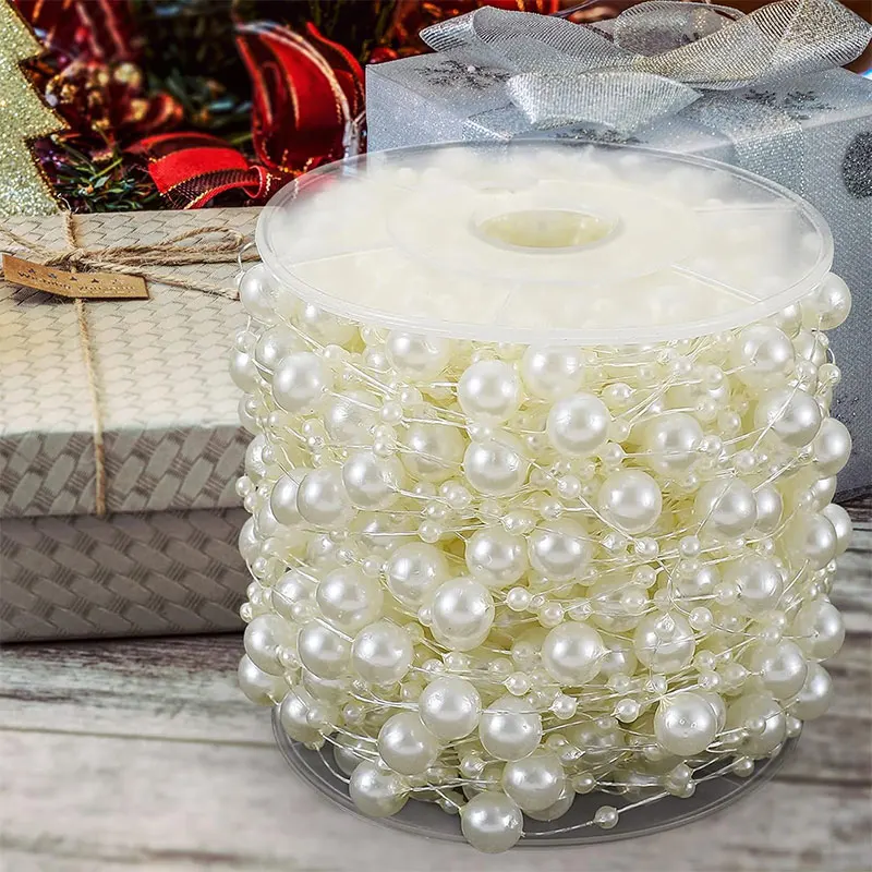 2/5/10 Meter Imitation Perle String Angelschnur Künstliche Perlen String 8 + 3mm Perle Kette für Handwerk Girlande Blume Hochzeit Dekor – Detail 6