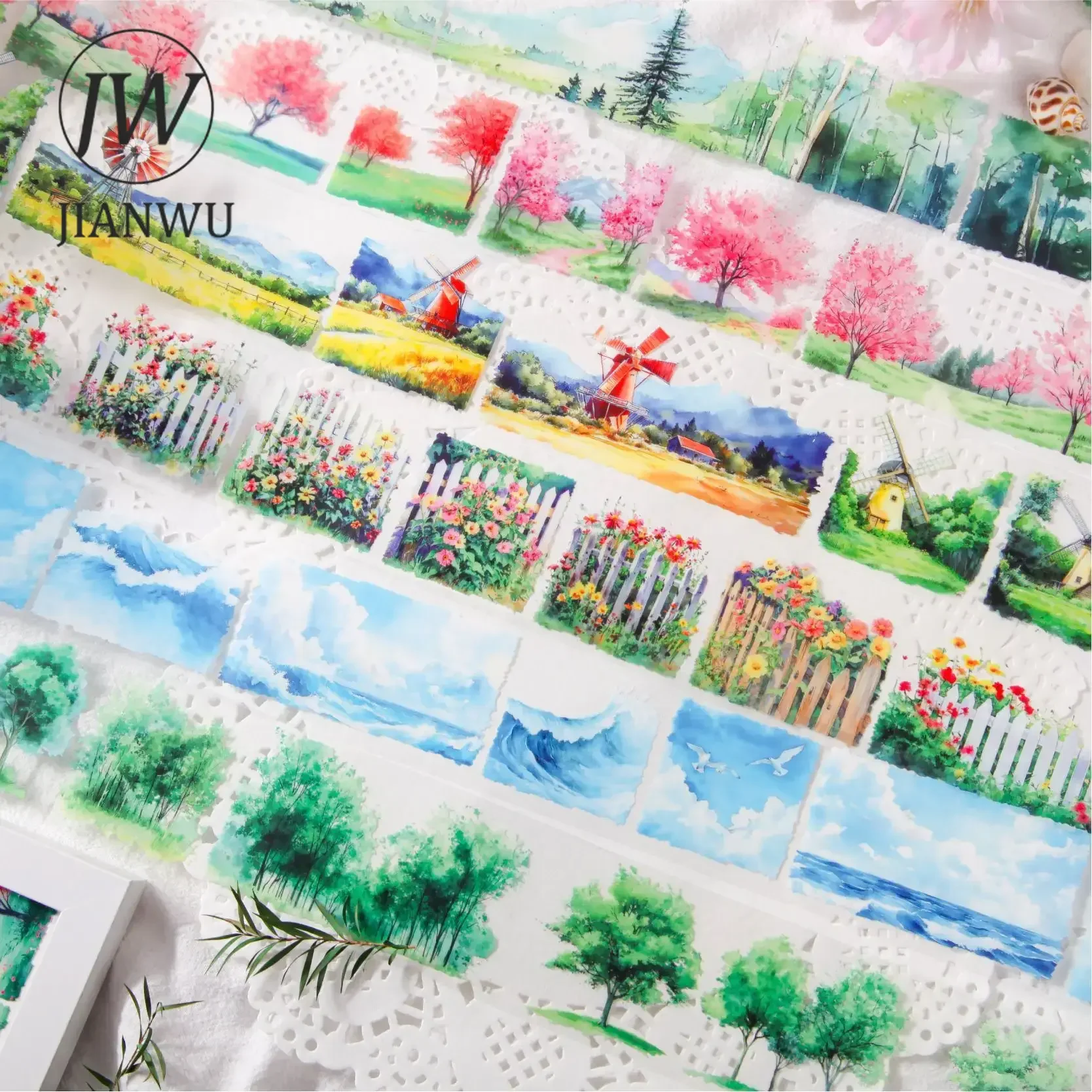 JIANWU 50mm*200cm Xiyun Mengqi Series Vintage Material Collage Trees Landscaping PET Tape Creative DIY Journal Stationery