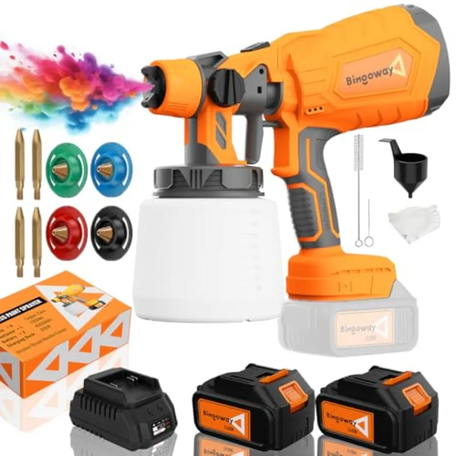 

Cordless Paint Sprayer 21V 2 x 4000Ah Batteries 700W HVLP Electric Spray Gun with 4 Nozzles and 3 Patterns Adjustable Spray Wid