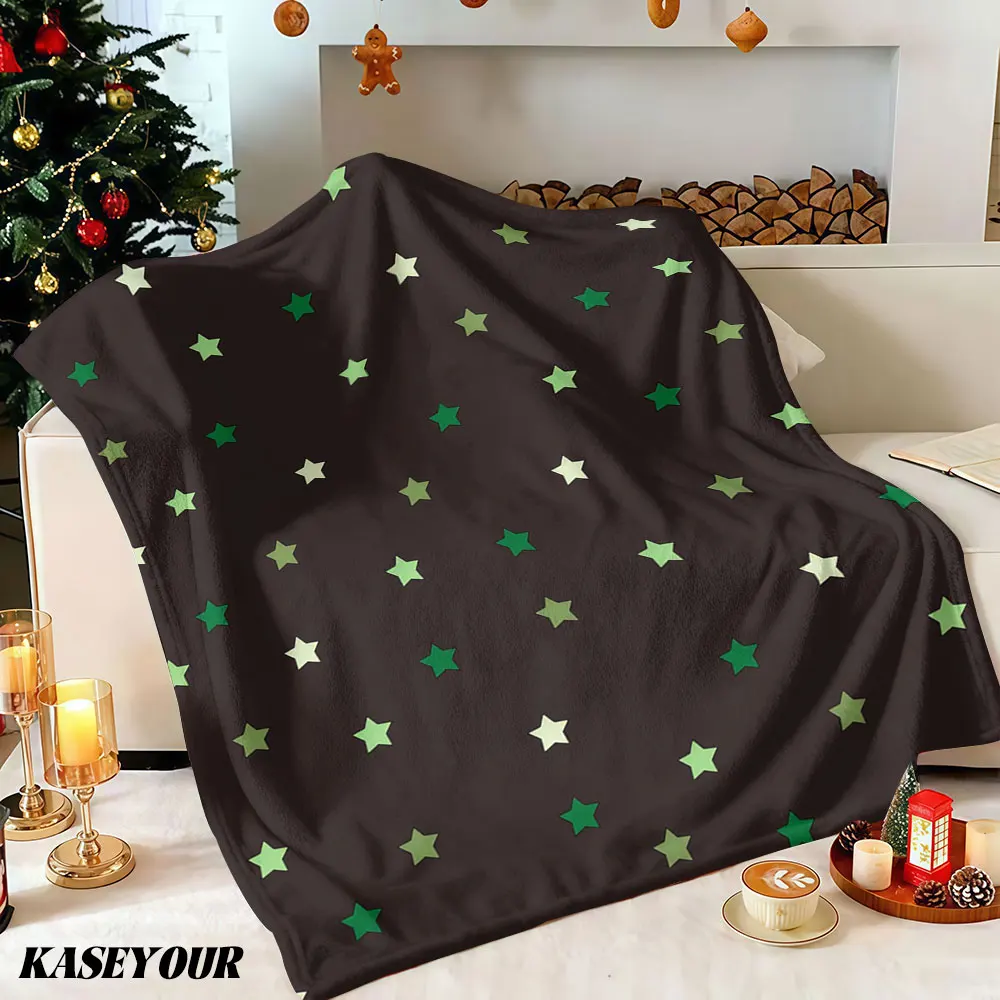 Midnight Green Stars Winter Summer Flannel Blanket Throw Fleece Soft Fuzzy Plush Cozy Fleece Blankets for Sofa Ideal Gifts