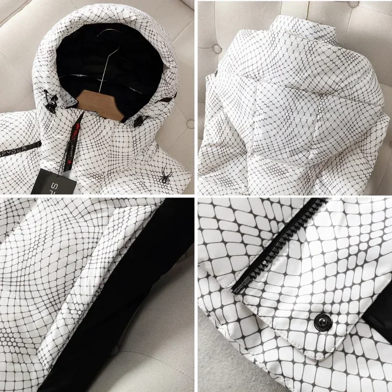 Winter Hooded Down Jacket for Men Grid Print Patchwork Streetwear White Duck Down Coat Thick Warm Parka Brand Couple Outerwear