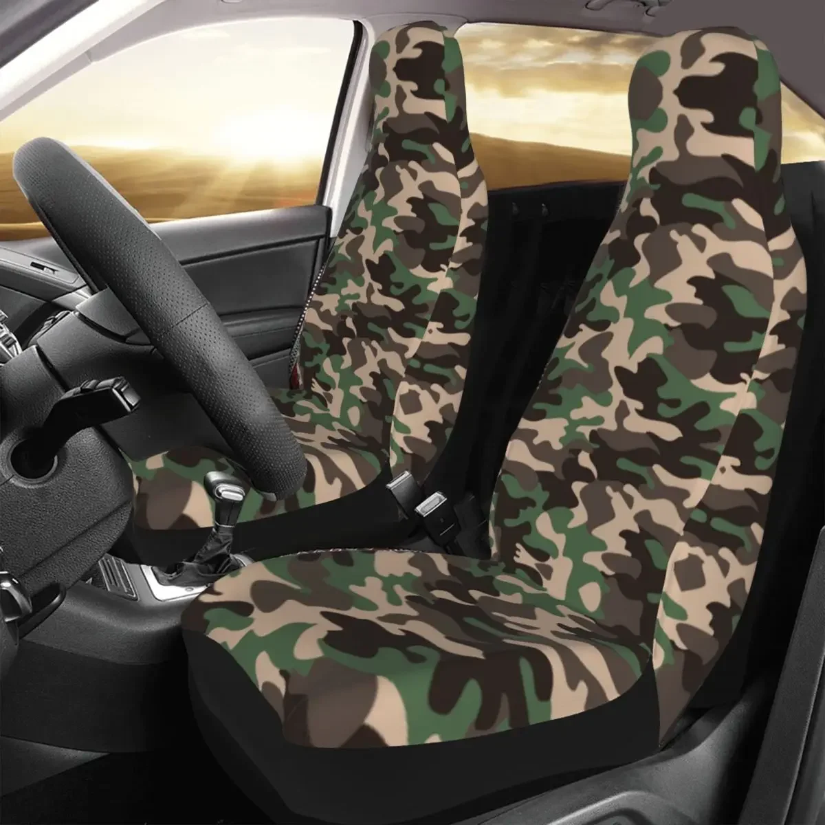 Military Camouflage Green Brown Black Car Seat Covers Universal for Cars SUV Army Camo Bucket Seats Protector Covers Women