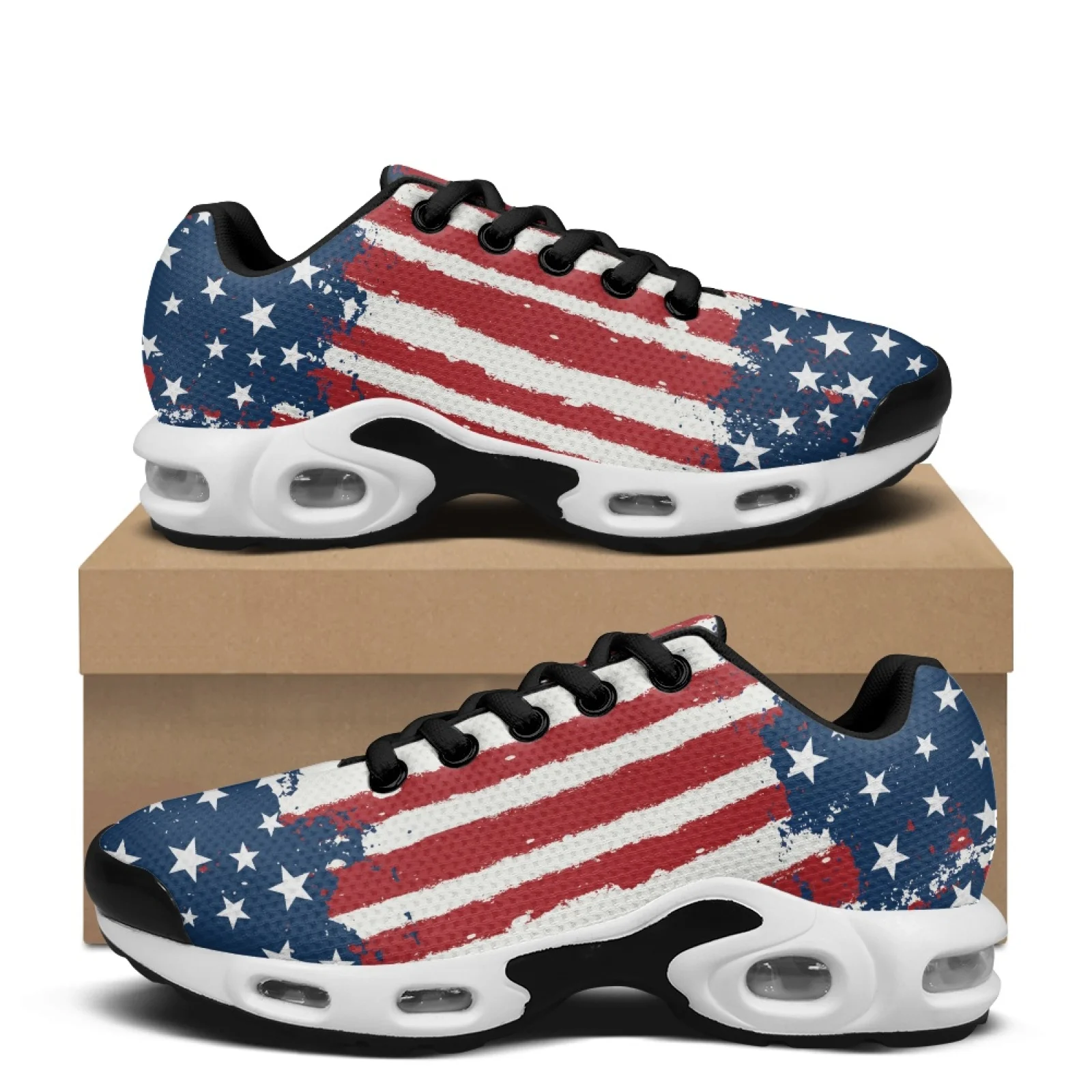 PENSTROLL American Flag Theme White Sole Tennis Sneakers for Men Mesh Cross Trainers Shoes Tennis Basketball Shoes