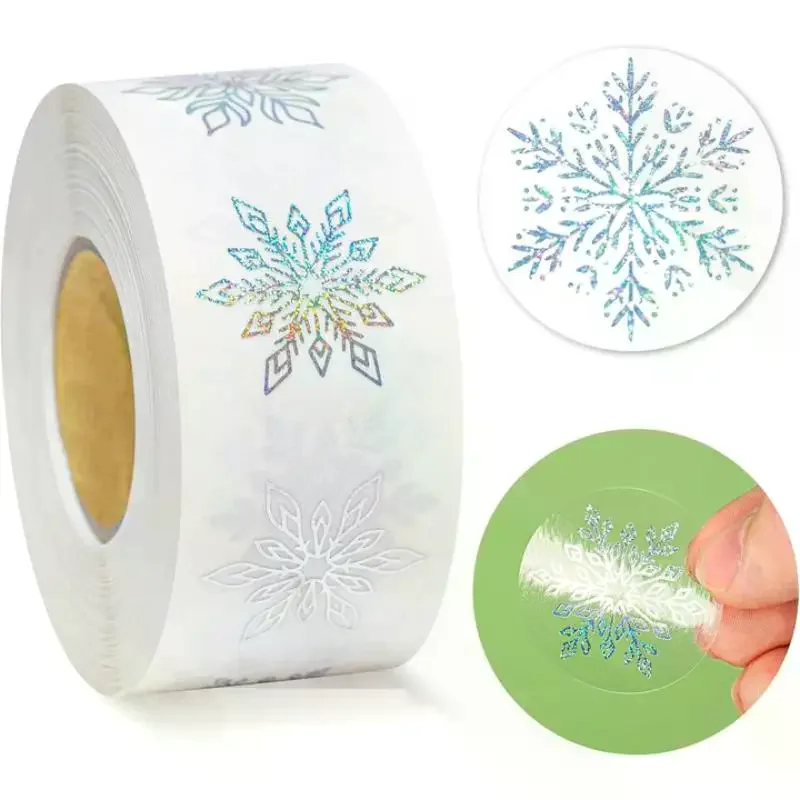 500 Sheets/roll Transparent Snowflakes Stickers Christmas Tags Stickers For Kids Gift Baking Package Envelope Decor Stationery