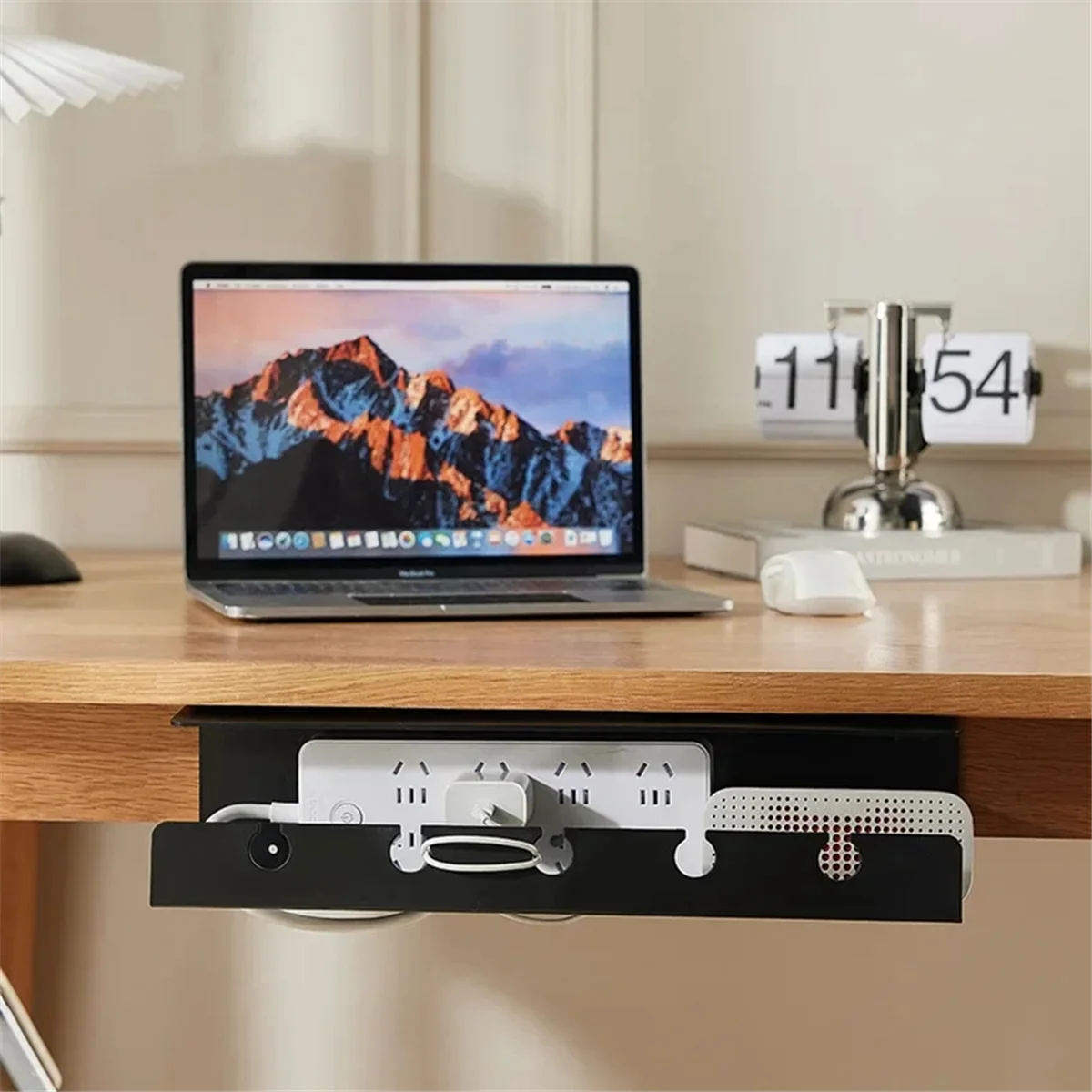 Cable Holder Under the Table, Manage Power Board Wires, Computer Desk Socket Fixing Without Punching, Storage Rack White