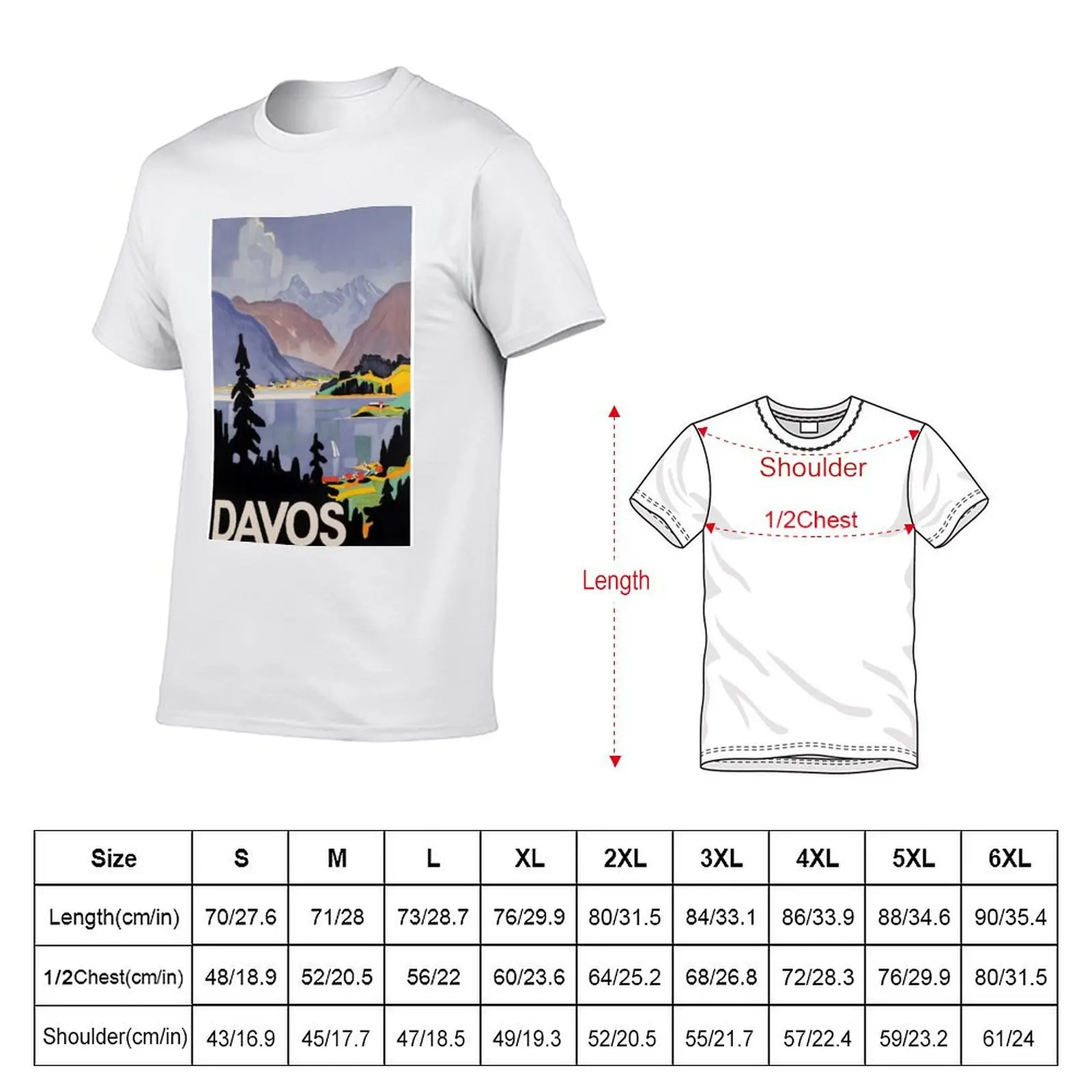 Davos Switzerland Vintage Travel Poster T-Shirt man t shirts high quality luxury brand t shirts for man cotton funny T-Shirt