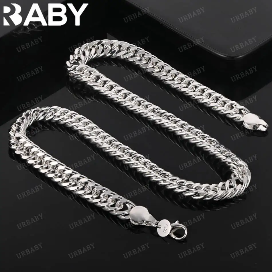 

URBABY 925 Sterling Silver 50&60cm 10mm Chain Necklace For Women Men Creativity Gifts Street All-match Party And Daily Wear