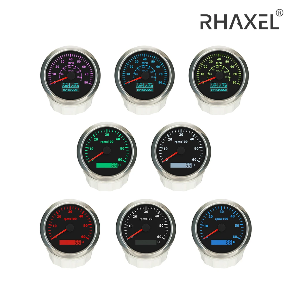 RHAXEL Gauge Set 85mm GPS Speedometer 160MPH Tachometer 8000RPM with Hour Meter Backlight 12V 24V for Racing Yachts Motorcycle