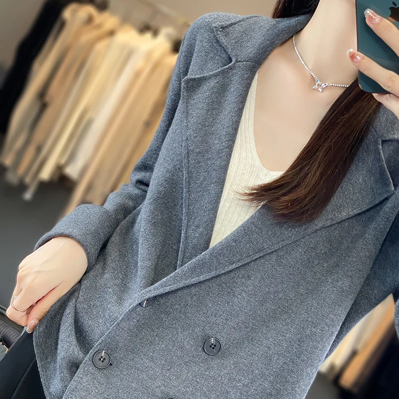 Dameswollen gebreid vest, pakkraag, effen kleur, korte stijl, veelzijdig en afslankend, nieuwe stijl lente en zomer 2025,