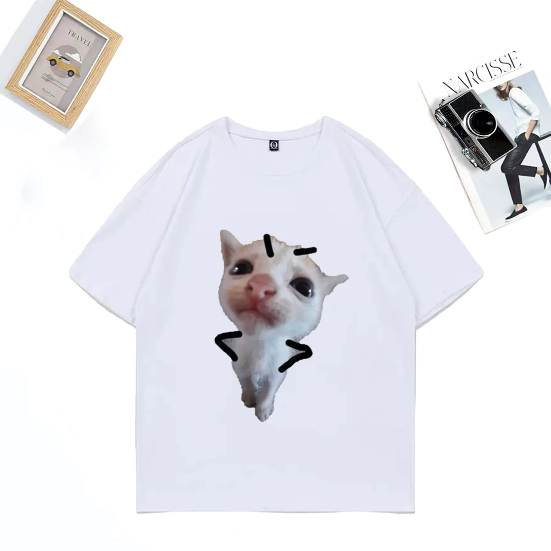 

Cute Cat Funny print T Shirt Men Woman's harajuku Hip Hop Casual Short Sleeve T-shirts Unisex Cotton Oversized Summer clothing