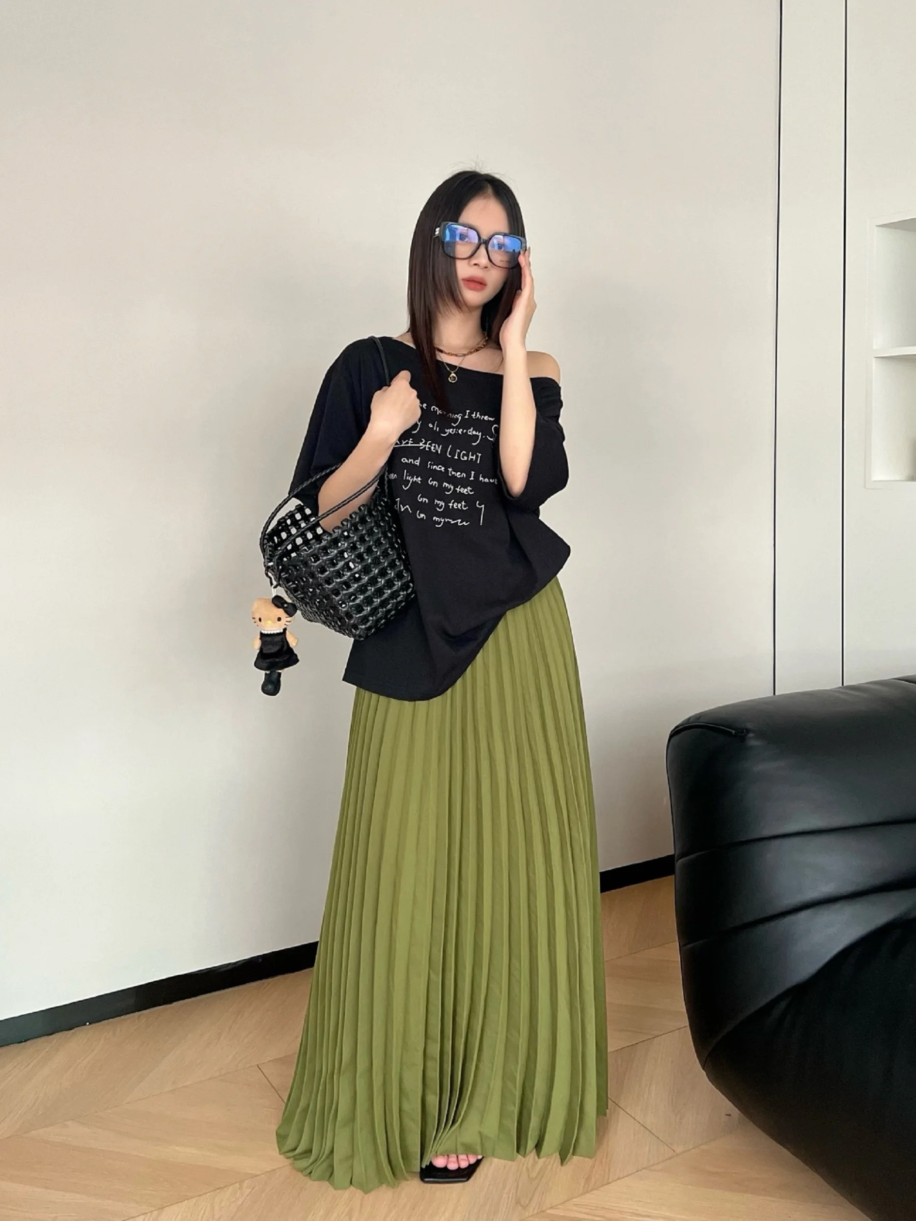 

Женская длинная плиссированная юбка с высокой талией, весна-лето, дышащая, комфортная, на подкладке, свободного кроя, с эластичным поясом