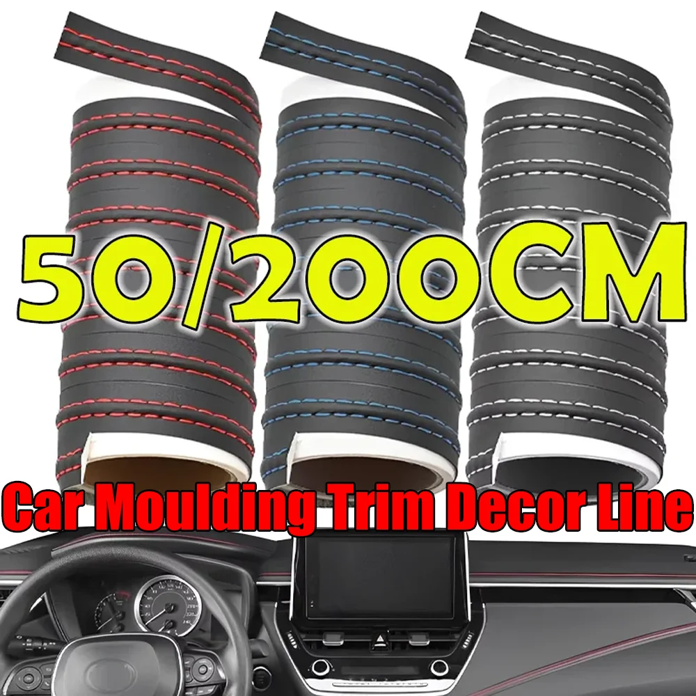 

Car Moulding Trim Decor Line Universal Cars Dashboard Diy Self-adhesive PU Leather Sticker Auto Interior Accessories 50/200CM