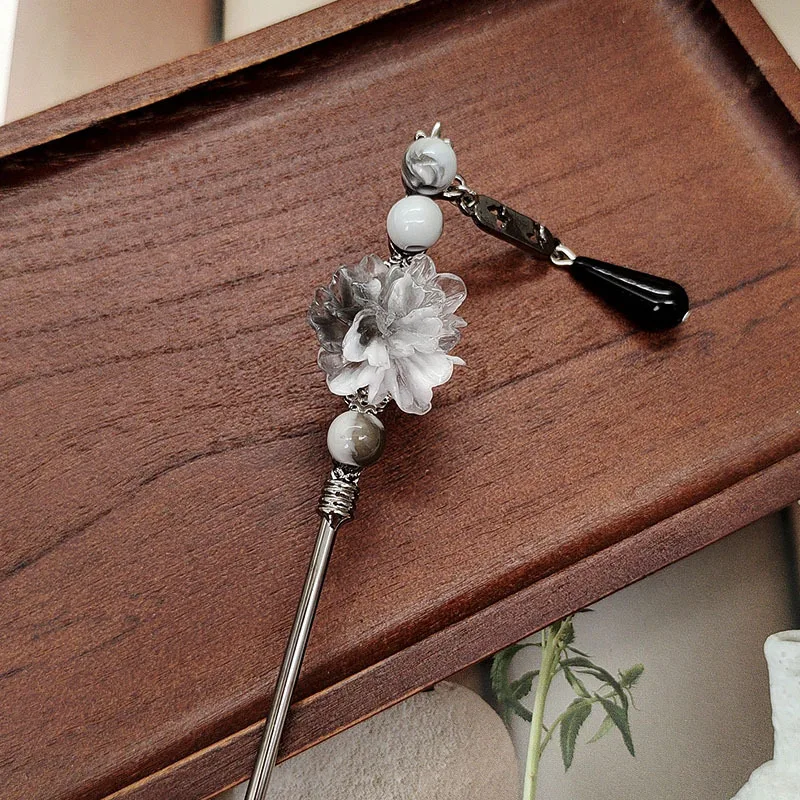 النمط القديم طلاء حبر زهرة دبوس الشعر الراقية مزاجه طبق دبوس الشعر الرجعية Hanfu دبوس الشعر خوذة الشعر التبعي