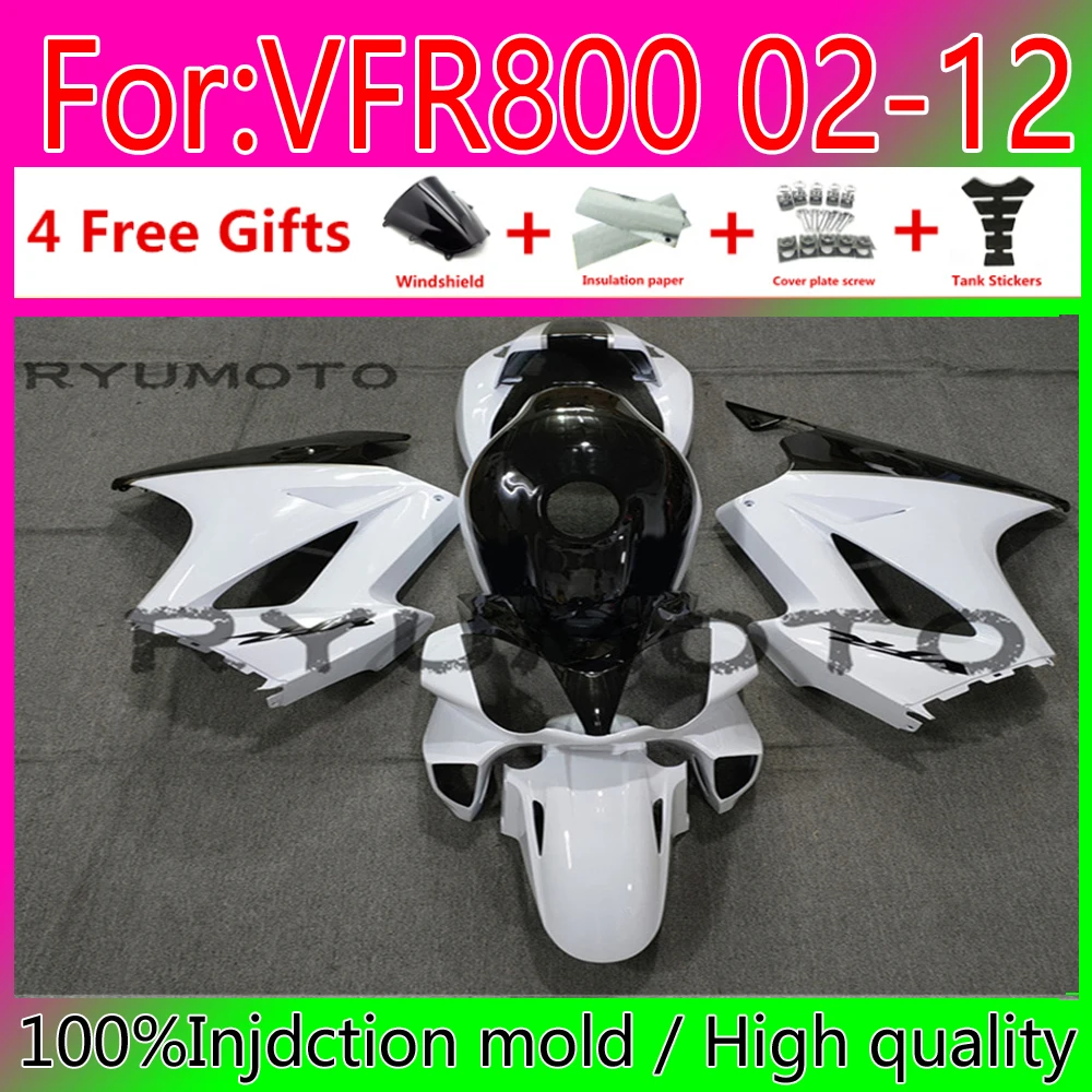 

ABS Motorcycle Injection Mold Fairings Kit Fit For Vfr800 VFR 800 02 03 04 05 06 07 08 09 10 11 12 Bodywork fairing white black