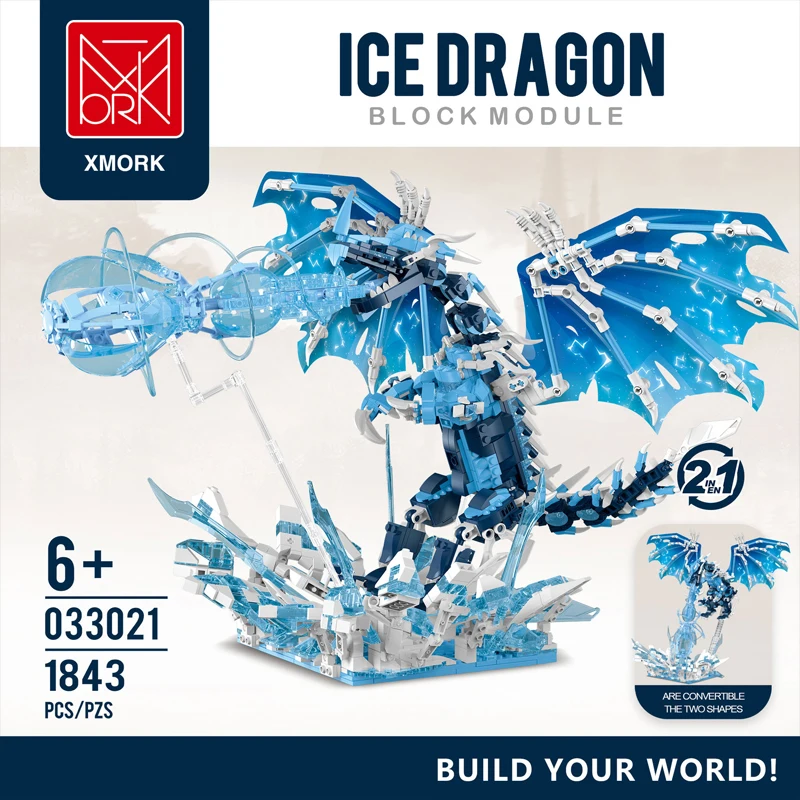 New 033021 1843pcs MOC 2 in 1 Creativity Flame Dragon Building Blocks Bricks Assembling Model Toys for Boys Birthday Gift Set