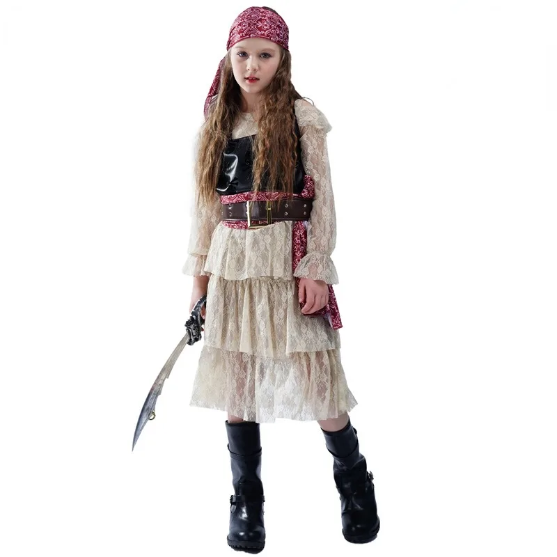 New Halloween Carnival Night Girls Lace Pirate Skirt Girl Pirate Cos Party Costume Pirate Stage Performance Costume
