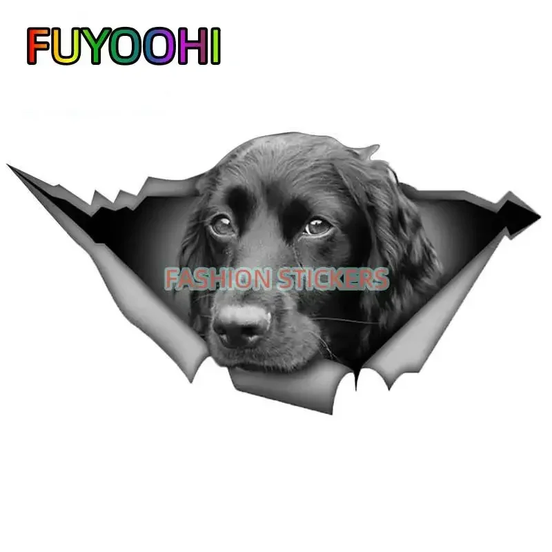 FUYOOHI Black Cocker Spaniel Car Sticker Torn Metal Decal 3D Reflective Stickers Car Styling Pet Dog Decal