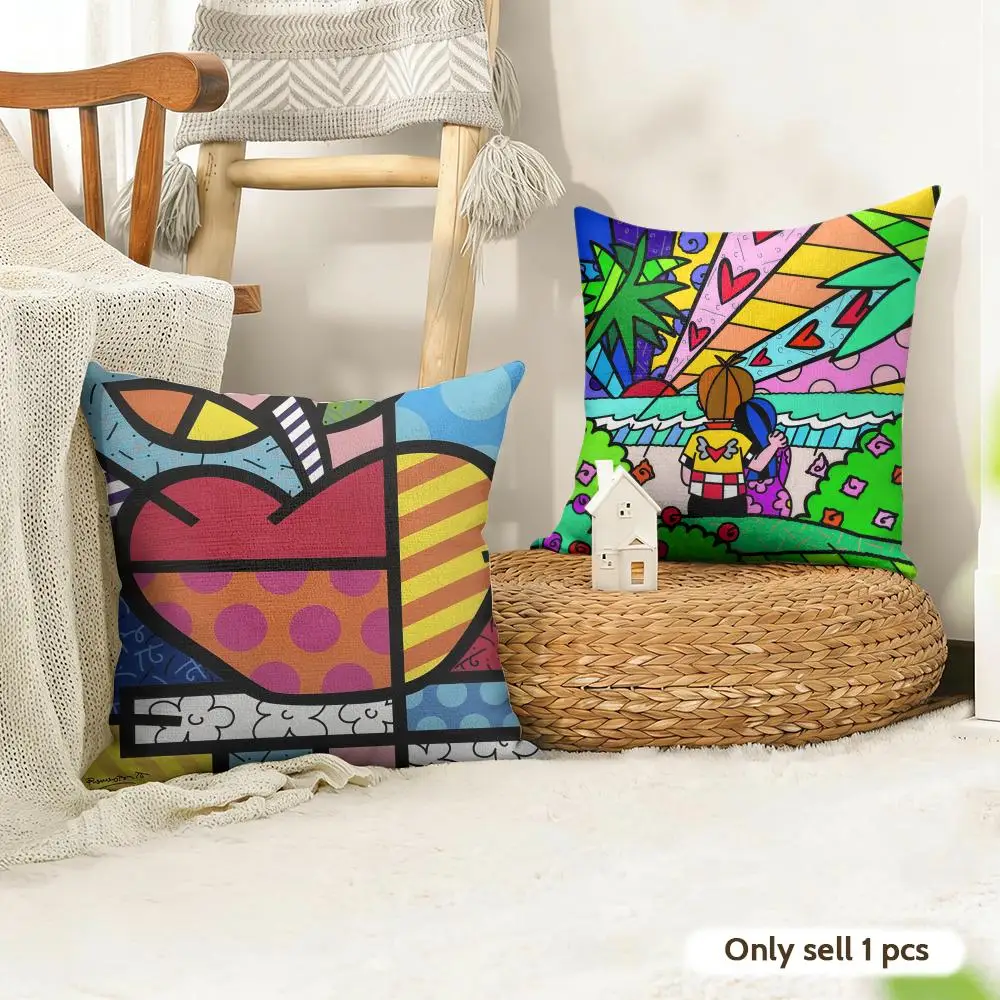 B-Britto Art Design Abstract Cushion Cover Natural Linen Organic Fabric Double-Sided Printing Room Sofa Decor Pillow Case