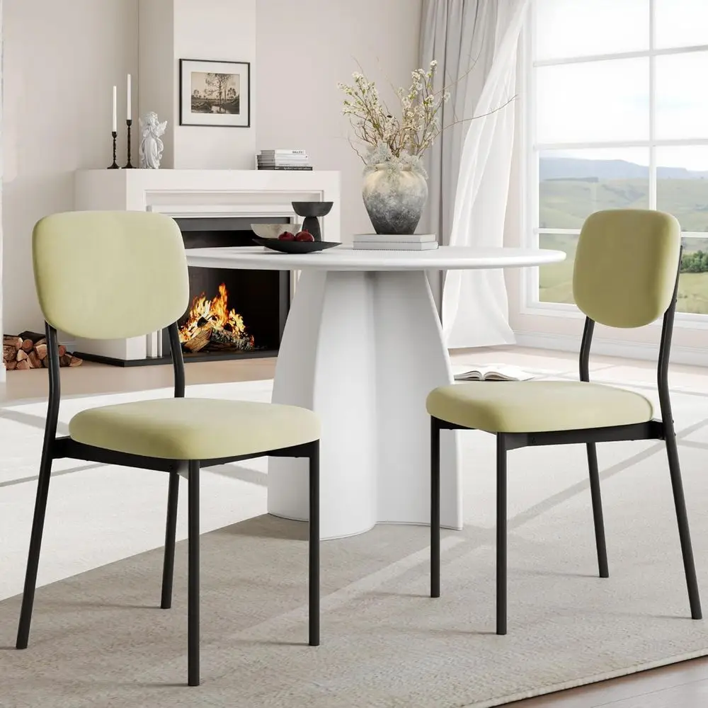 Stackable Velvet Backrest Dining Chairs, Set of 2, Light Green for Kitchen or Living Room