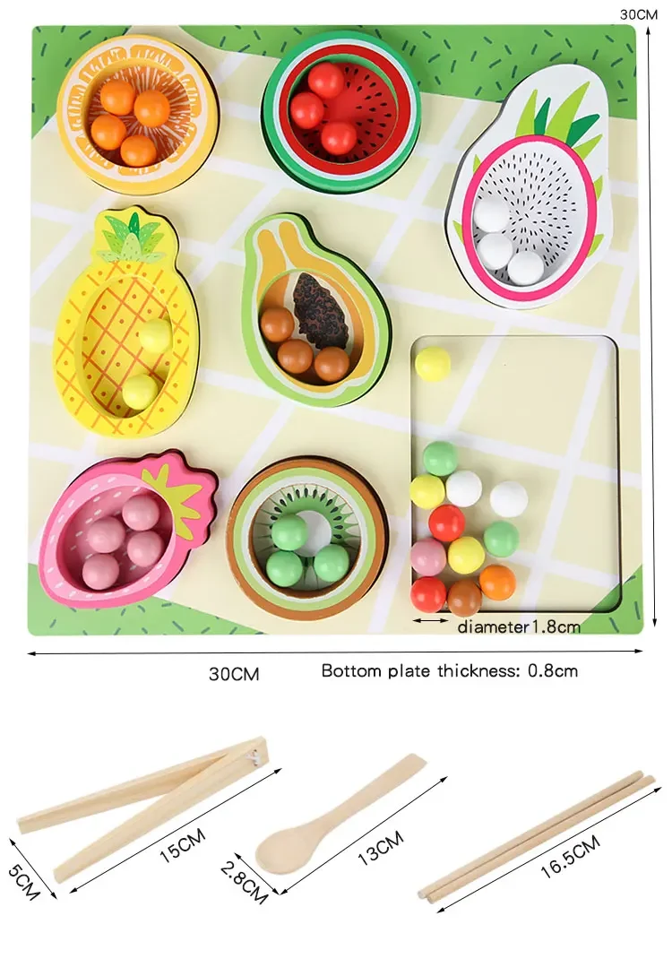 Jeu de correspondance et de découpage, Clip de fruits en bois, perles de couleur, trieur sensoriel pour enfants, motricité Fine, éducation précoce