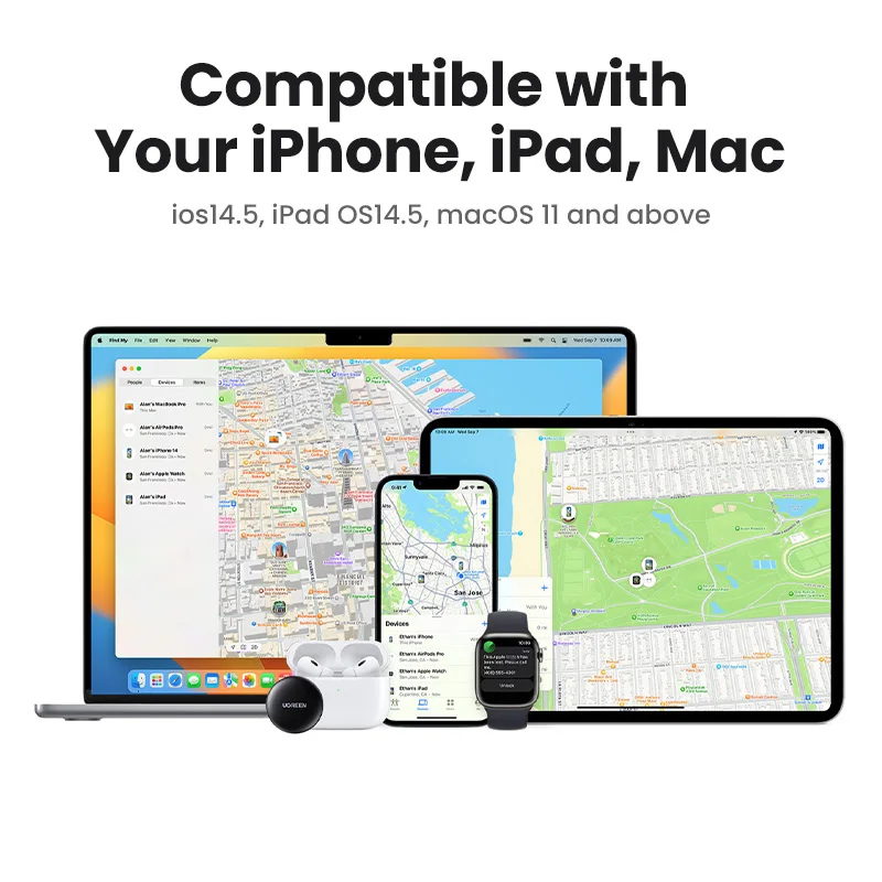 UGREEN-rastreador de enlace inteligente, dispositivo de seguridad con Apple Find My Key, Bluetooth, para auriculares, equipaje, MFi, buscador de