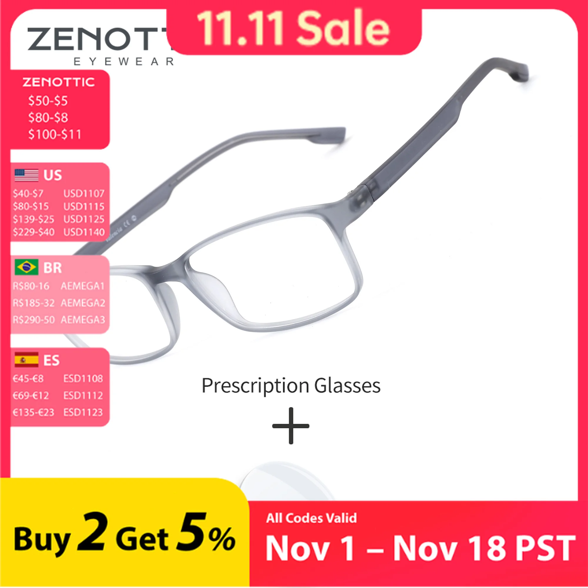 ZENOTTIC XS Size Rectangle Plastic For Unisex Prescription Eyewear Multifocal Progressive Blue Light Filter Campus Daily Glasses