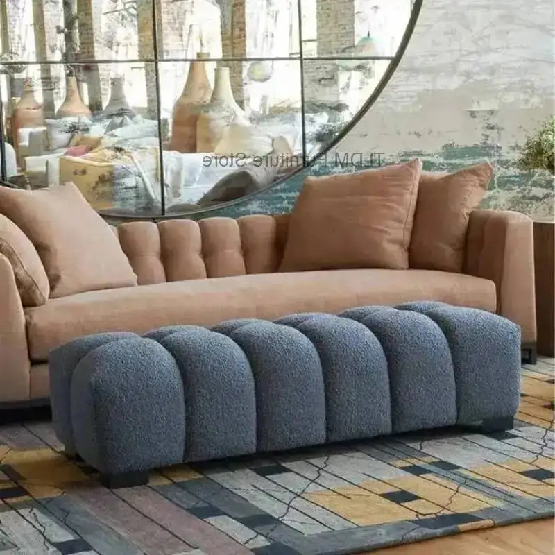 Room for Modern Boucle Channel Living Tufted Bench Luxury Bubble Ottoman Bedroom Extra Seating Footstool Entryway