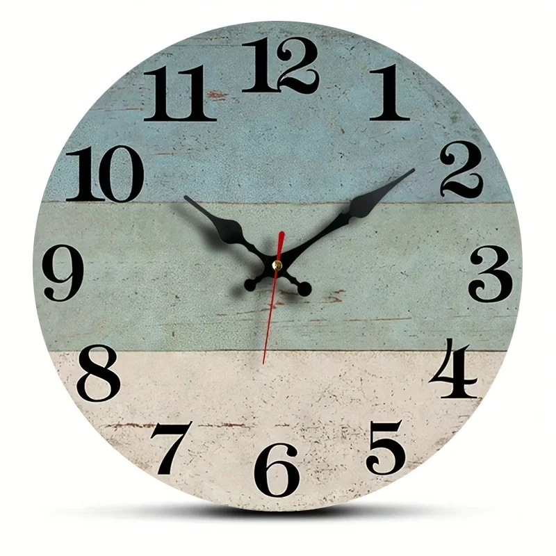 Retro Wooden Wall Clock, Round Silent Decorative Timepiece, Vintage Wood Grain Style, Flat Crown, Single AA Battery Operated (Not Included) for Bedroom, Living Room, Office, Kitchen