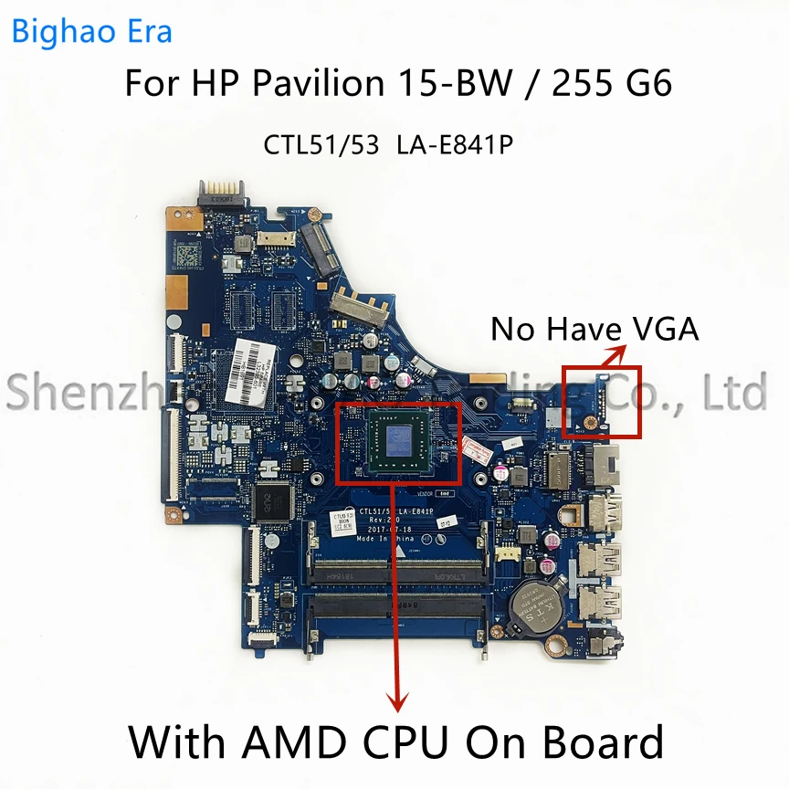 For HP Pavilion 15-BW 15Z-BW Laptop Motherboard With E2 A4 A6 A9 CPU DDR4 CTL51/53 LA-E841P SPS:924721-601 924720-601 924719-001