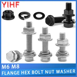 M6 M8 304 Stainless Steel Flange Hex Bolt and Nut Set Black Zinc Plated Alloy Steel 10.9 Grade Metric Screw Lock & Flat Washer
