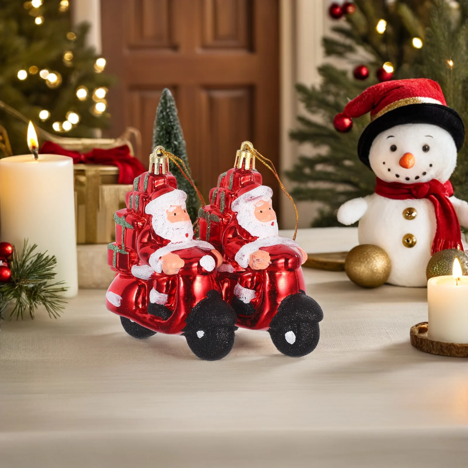 

2pcs Santa Claus On Motorcycle Christmas Ornament Unique Tree Pendant Hanging Xmas Party Biker Santa Festive Decoration Sturdy