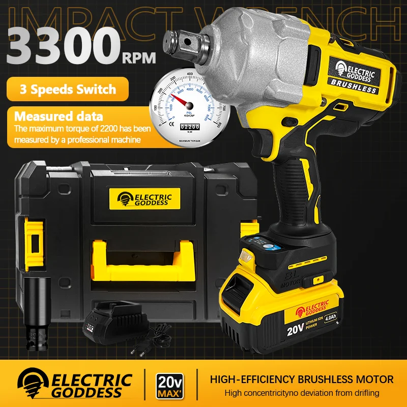 

Electric Goddess High Torque 2200NM Brushless For Dewalt 21V Battery ﻿Electric Impact Wrench Screwdriver Car Repair Power Tool
