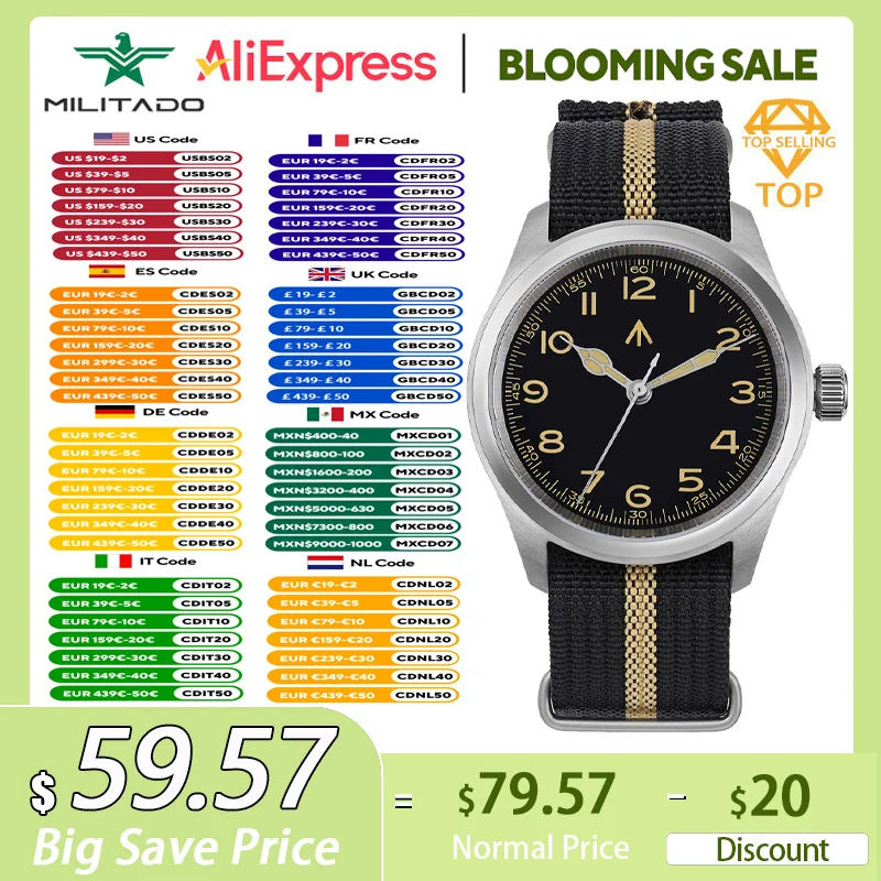 Militado ML08 38mm Kuvars İzle VH31 Hareketi Çift Kubbeli Safir Kristal Kol Saati Süper C3 Yeşil Aydınlık Vintage Saatler