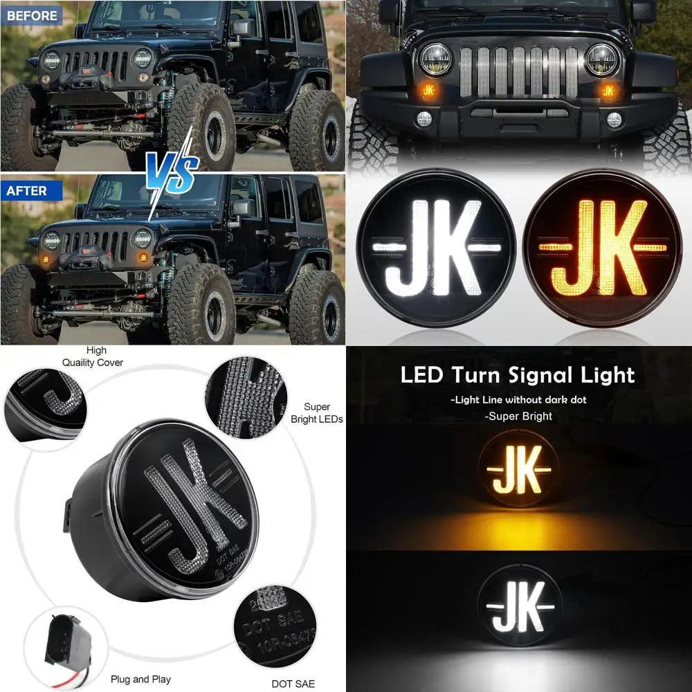 

2-Pack LED Amber Turn Signals & White DRL for 2007-2017 Jeep Wrangler JK, Clear Lens Front Grill Indicator & Parking Lights