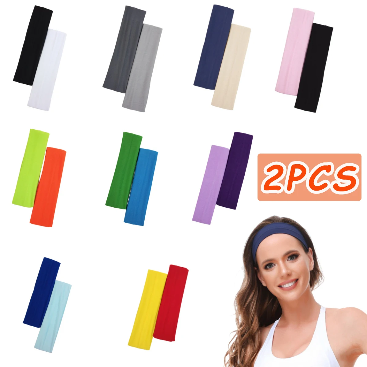 2PCS/Set Sports Yoga Hair Band Solid Running Absorb Sweat Headband For Women Men Fitness Gym Make Up Hair Accessories Headwrap