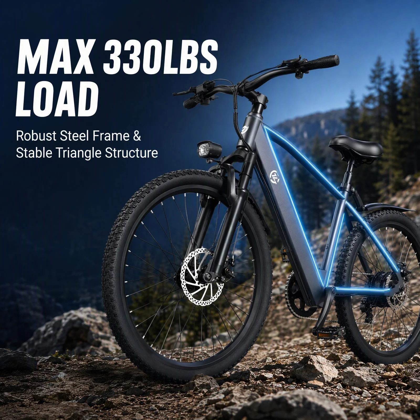 Heavy-Duty All Terrain Adult Mountain Electric Bike, 500W Brushless Motor, Shock-Absorbing Front Fork, 330LBS Max Load, Dual Disc Brake, Ideal for Off-Road Trails & Urban Commute, Perfect Outdoor Holiday Gift