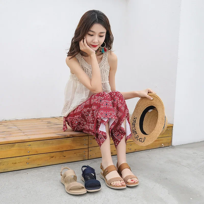 Women Shoes Summer Casual Soft Plus Size Plat with Beach Bohemian Hasp Sandals