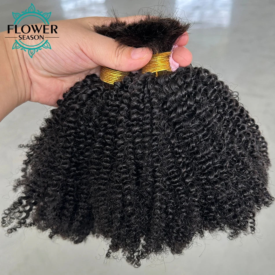 Afro Kinky Curly Bulk Hair for Braiding, Human Hair Extensions for Braids, No Weft, Wholesale for Women, 100g per Bundles