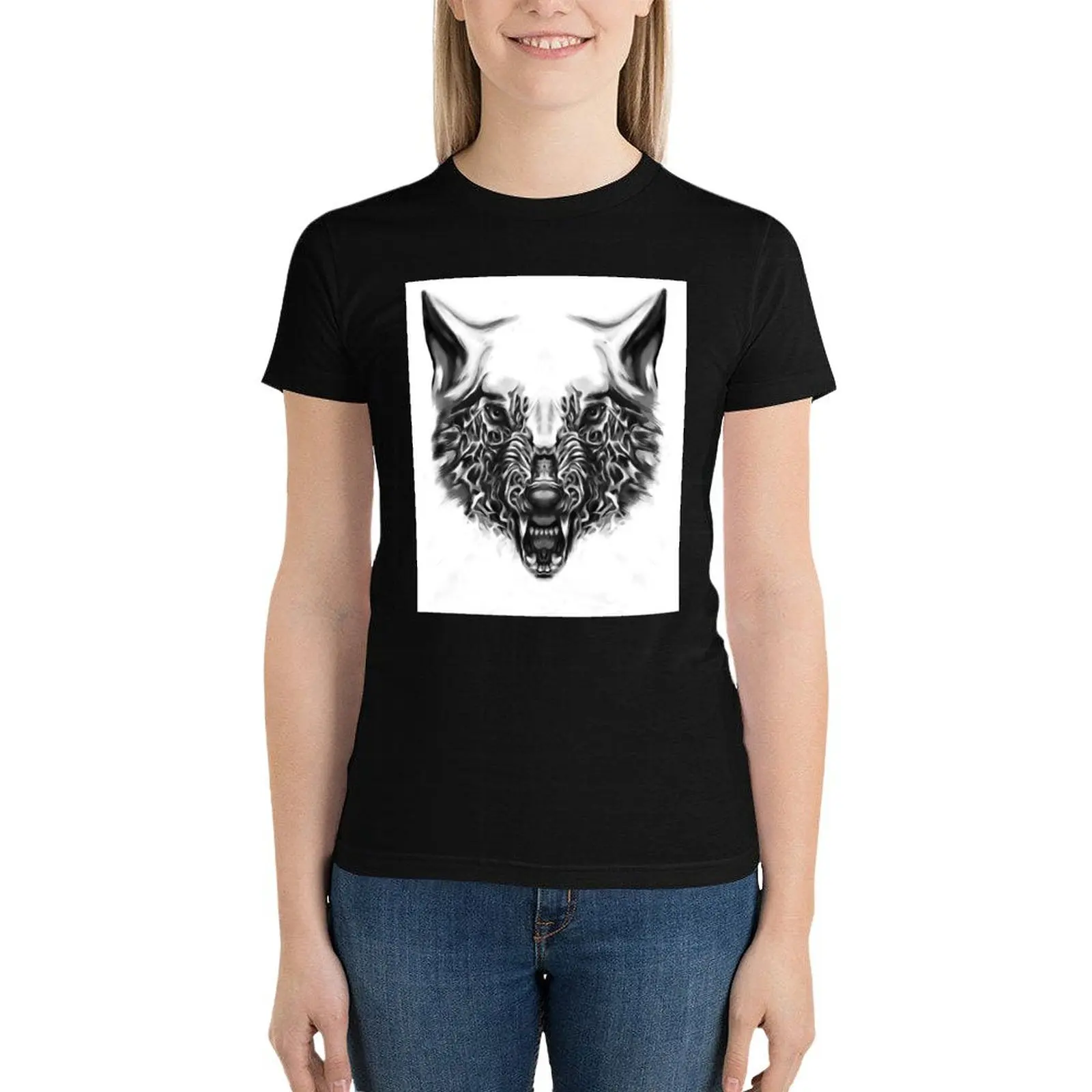 

wolf T-Shirt graphics vintage clothes tops summer top t-shirts for Women graphic tees funny