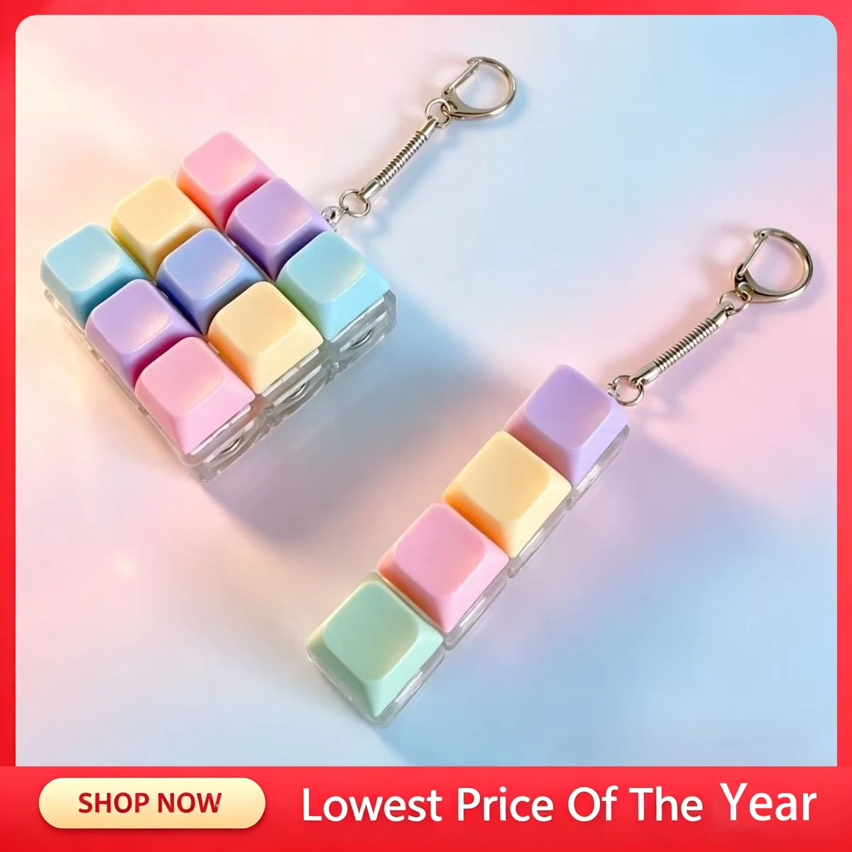 New Decompression Keyboard Key Toy 4/9 Buttons Finger Pinch Game Heart-shaped Stress Relief Fidget Keychain Portable Office Desk