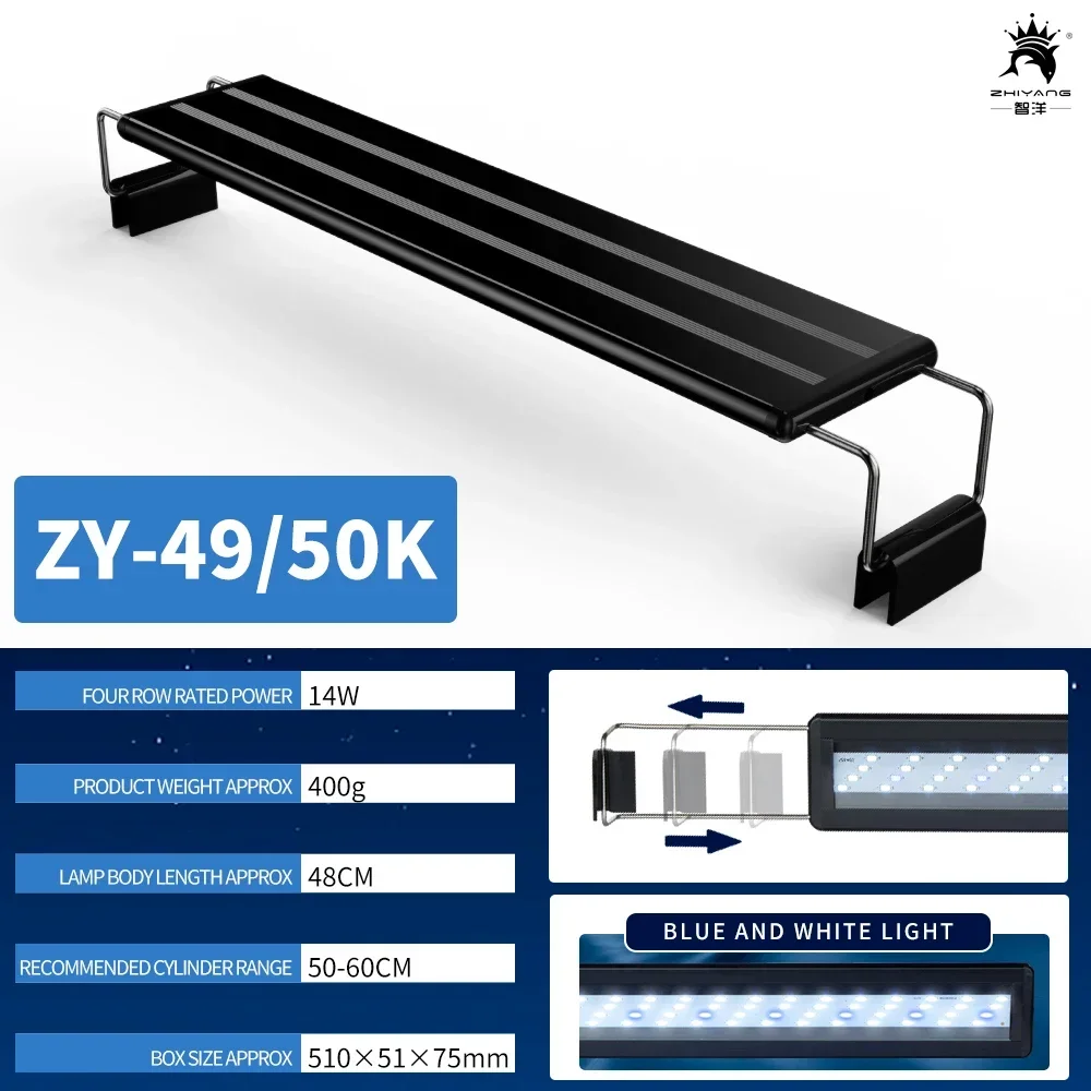 Światło LED do akwarium Super cienkie oświetlenie do uprawy roślin wodnych Wodoodporna jasna lampa z klipsem Niebieska dioda LED 18-75 cm dla roślin